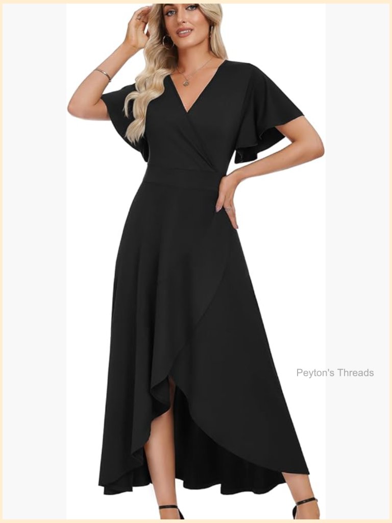 V Neck Ruffle Sleeve Maxi Dress Split Wrap Elegant Formal